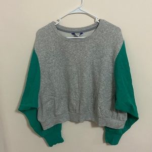 Gray with green sleeves long sleeve sweater
